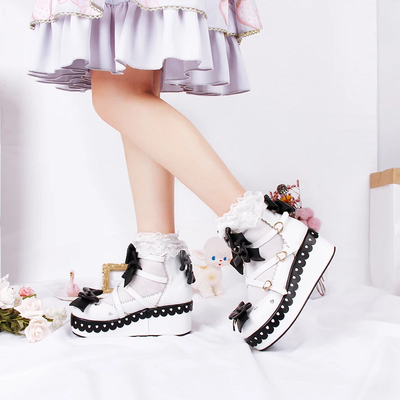 Lolita Gothic Kawaii Black and White  High Heels Wedges Pumps