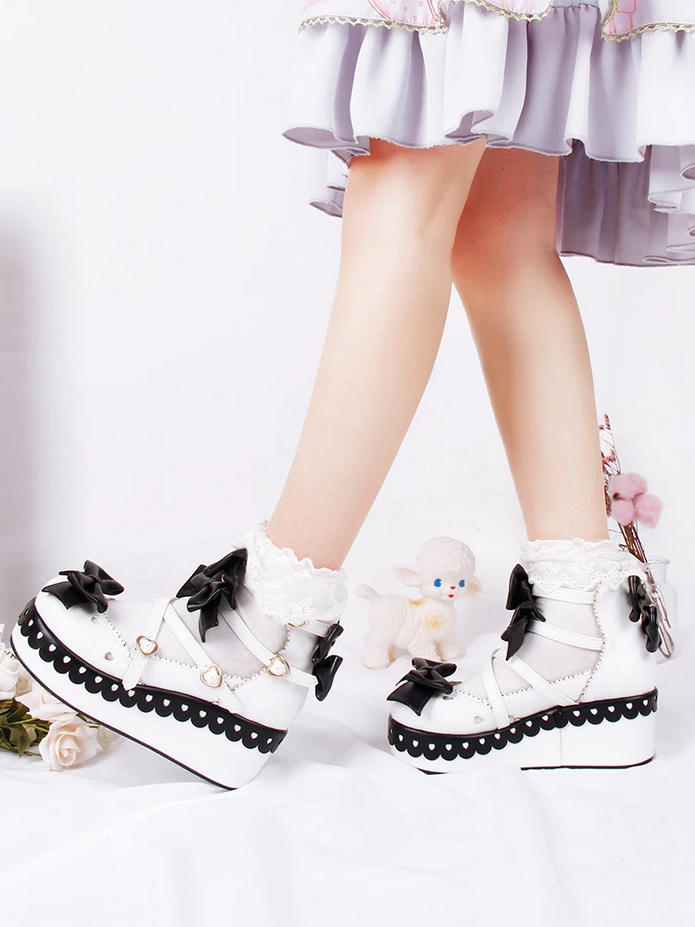 Lolita Gothic Kawaii Black and White  High Heels Wedges Pumps