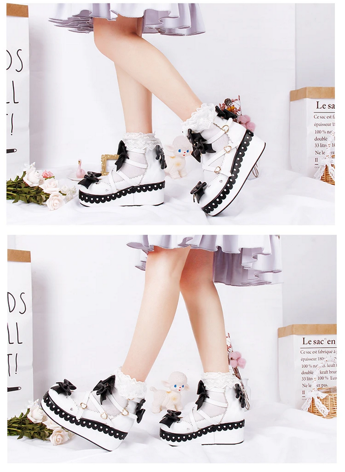 Lolita Gothic Kawaii Black and White  High Heels Wedges Pumps