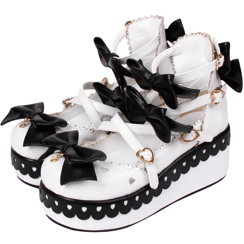 Lolita Gothic Kawaii Black and White  High Heels Wedges Pumps