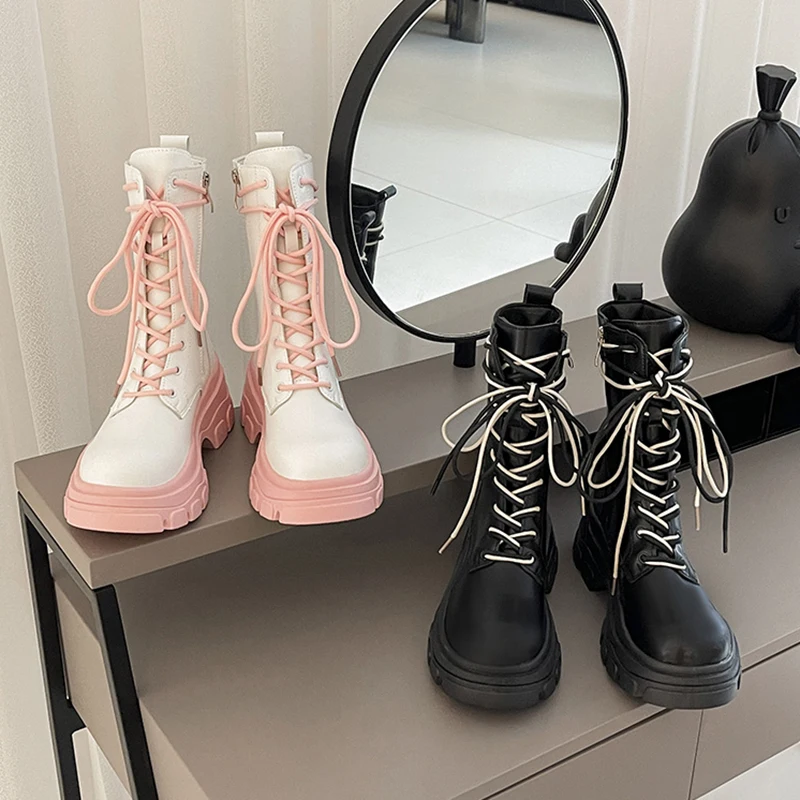 Cute PU Leather Chunky Platform Ankle Boots