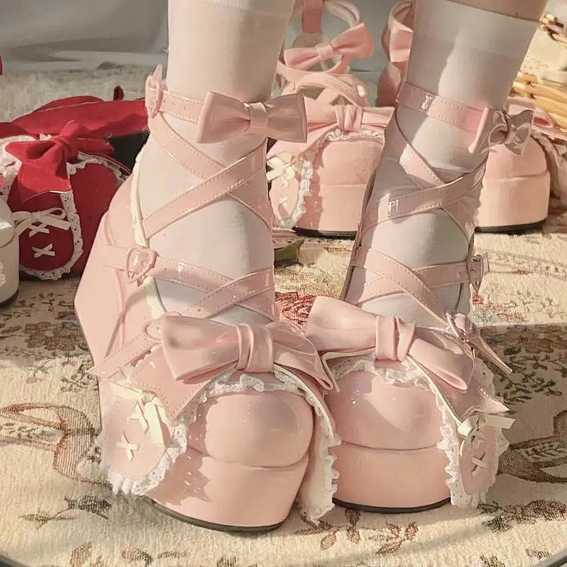 Kawaii Lolita Cute Bowknot Platform Shoes