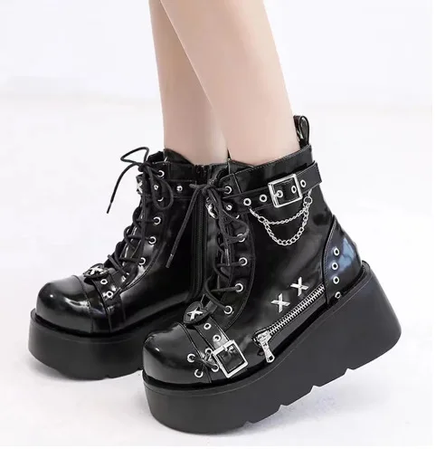 Gothic Style Platform Black Boots