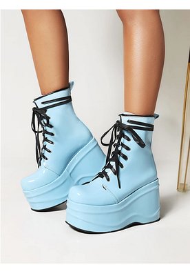 Punk Style Lace up  Patent Leather Boots
