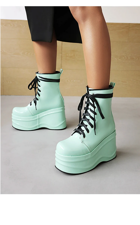 Punk Style Lace up  Patent Leather Boots