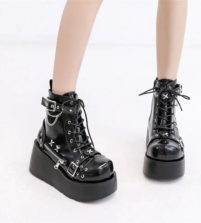 Gothic Style Platform Black Boots