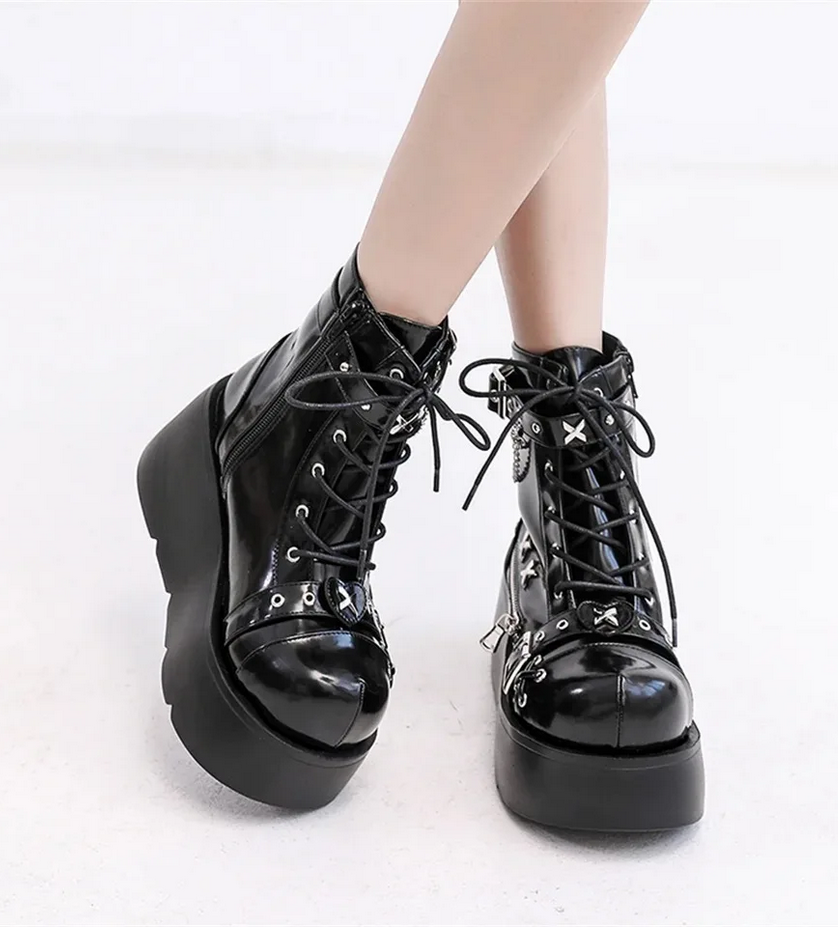 Gothic Style Platform Black Boots