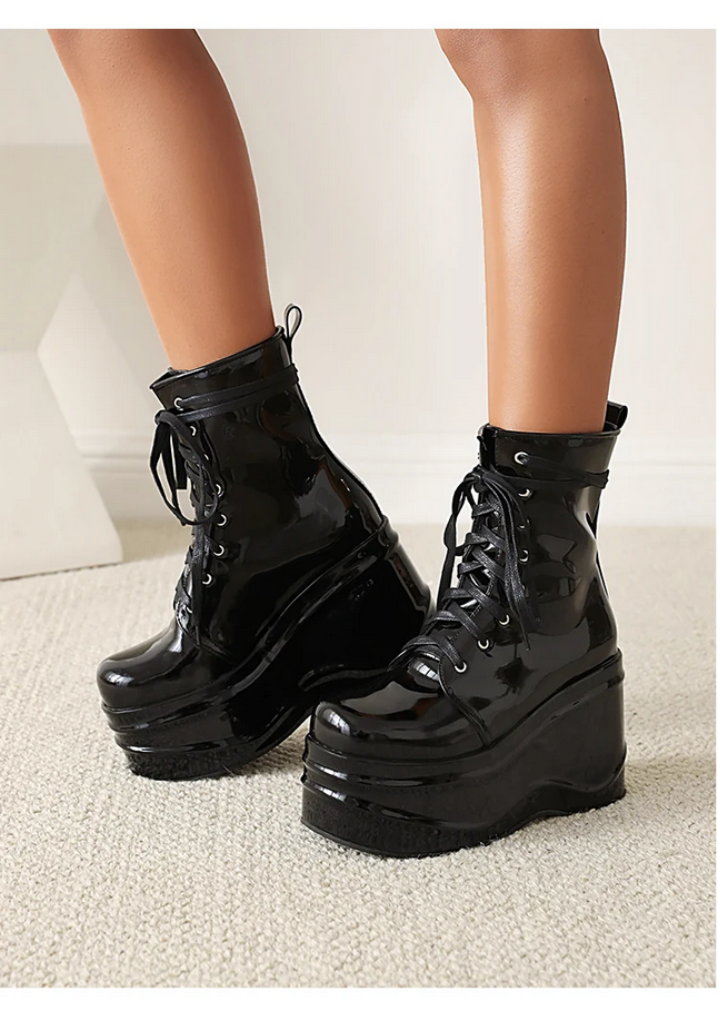 Punk Style Lace up  Patent Leather Boots