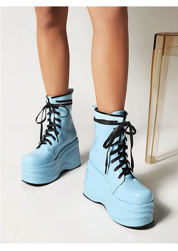 Punk Style Lace up  Patent Leather Boots