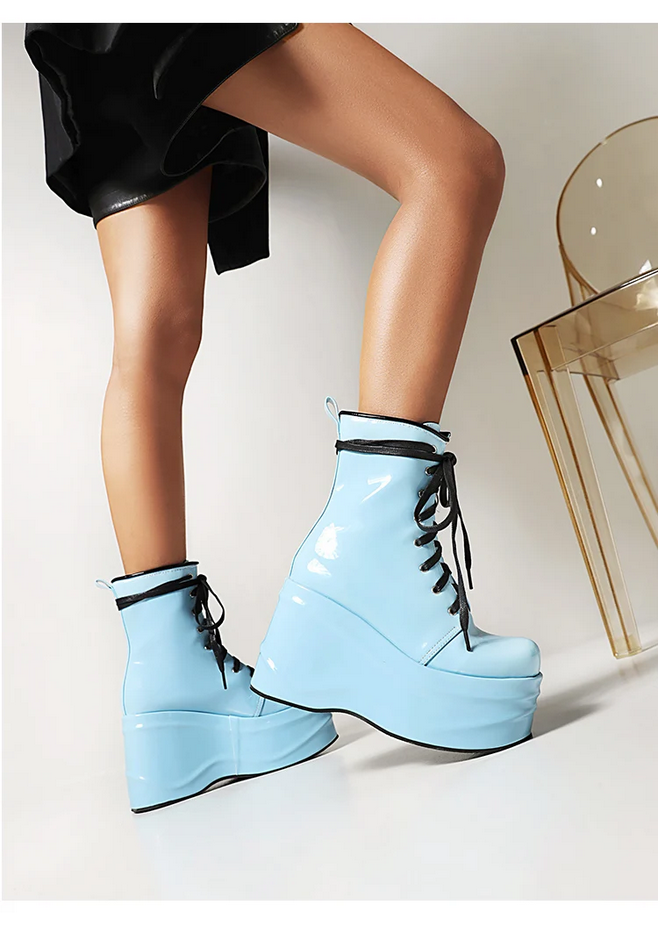 Punk Style Lace up  Patent Leather Boots