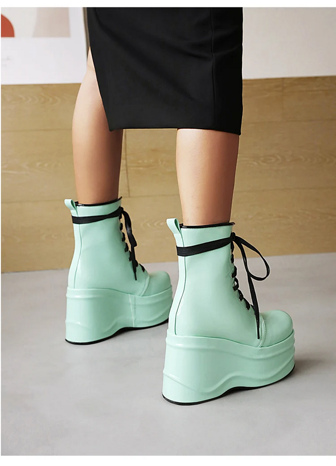 Punk Style Lace up  Patent Leather Boots