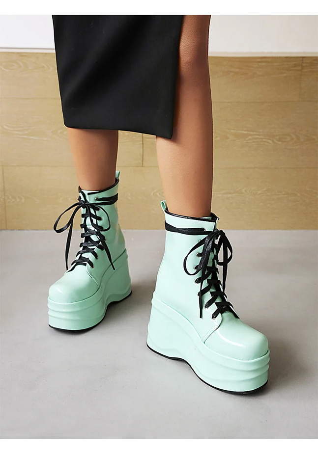 Punk Style Lace up  Patent Leather Boots