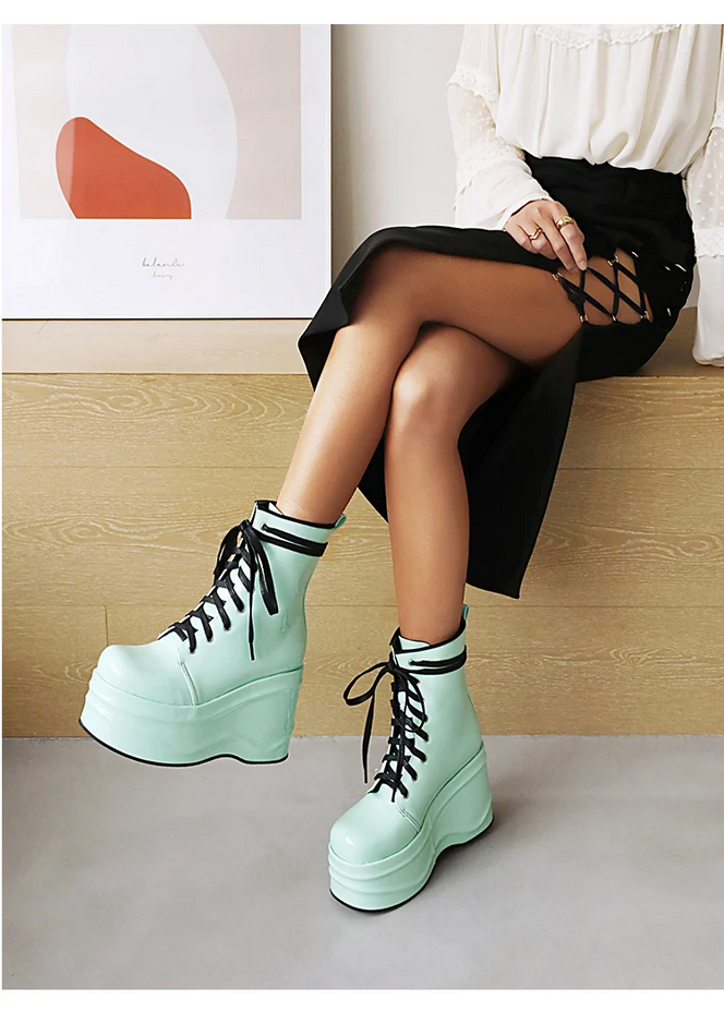 Punk Style Lace up  Patent Leather Boots