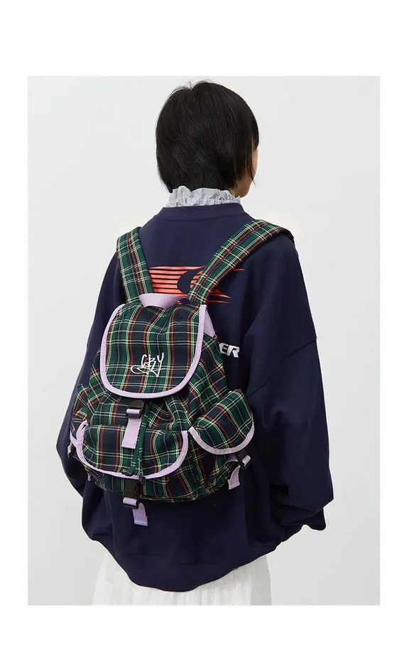 Preppy Style Plaid School Backpack
