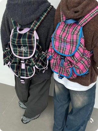 Preppy Style Plaid School Backpack