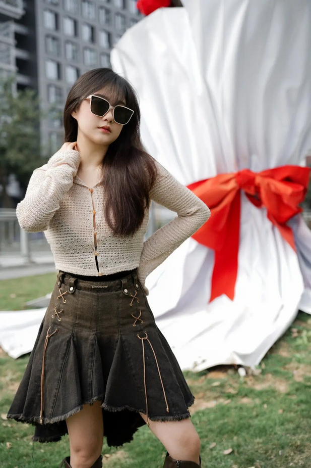 Women Lace Up Dark Academia E-girl Japanese Y2k Irregular Midi Skirt