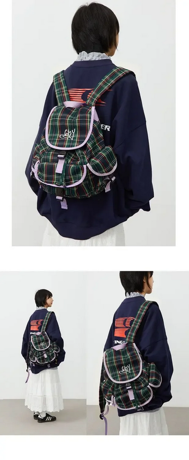 Preppy Style Plaid School Backpack