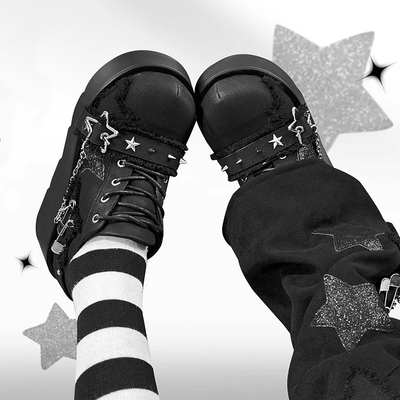 Gothic Punk Metal Chain  Chunky Platform Ankle Boots
