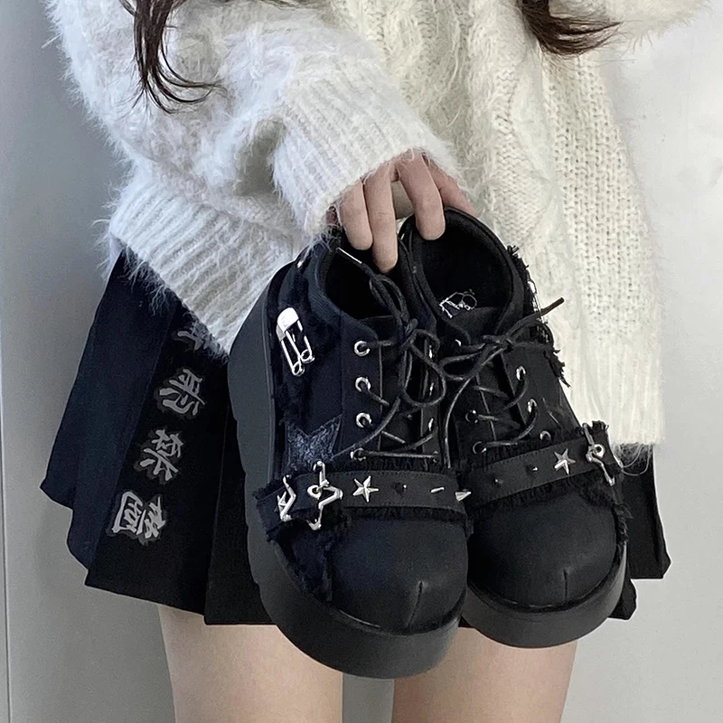 Gothic Punk Metal Chain  Chunky Platform Ankle Boots