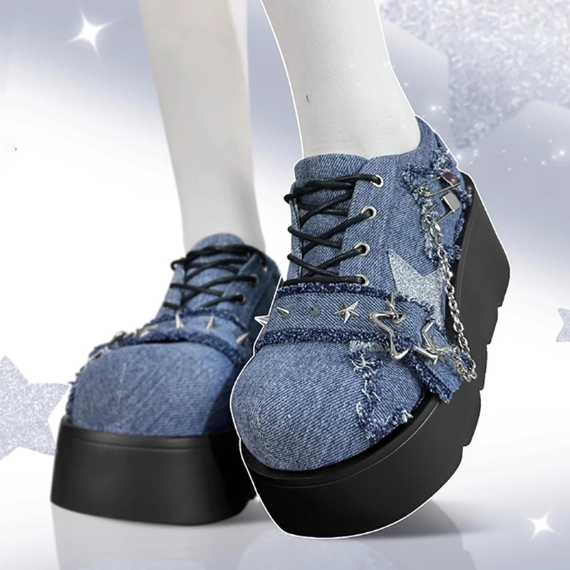 Gothic Punk Metal Chain  Chunky Platform Ankle Boots