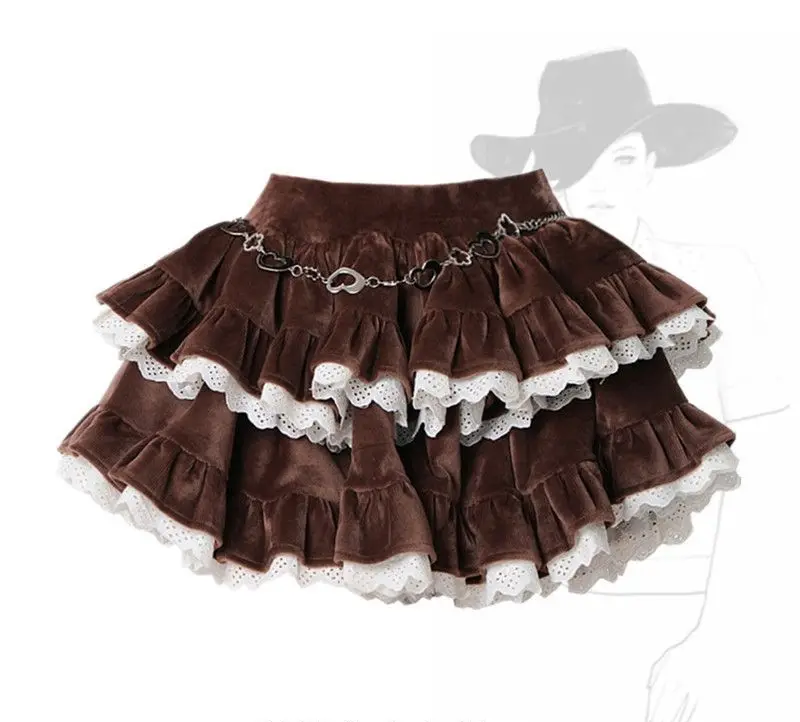 Brown and Black Corduroy Cake Skirt