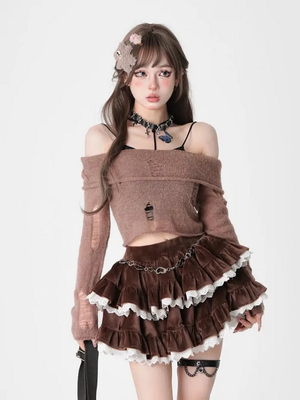Brown and Black Corduroy Cake Skirt
