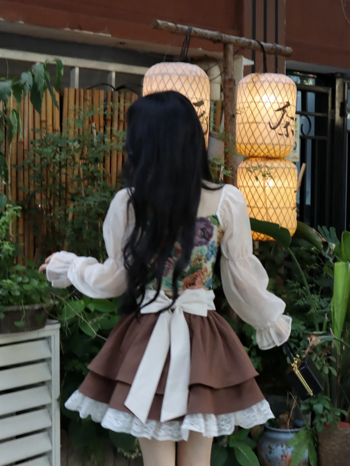 Vintage High Waist A-line Lace Patchwork Kawaii Lolita Skirt