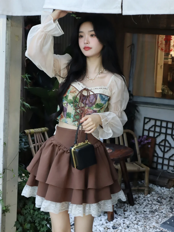 Vintage High Waist A-line Lace Patchwork Kawaii Lolita Skirt