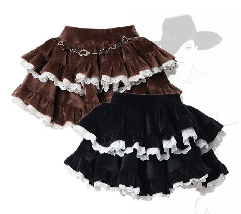 Brown and Black Corduroy Cake Skirt
