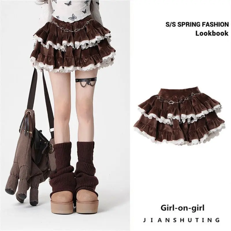 Brown and Black Corduroy Cake Skirt