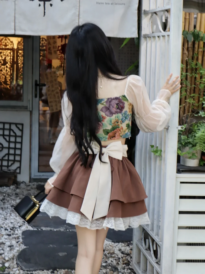 Vintage High Waist A-line Lace Patchwork Kawaii Lolita Skirt