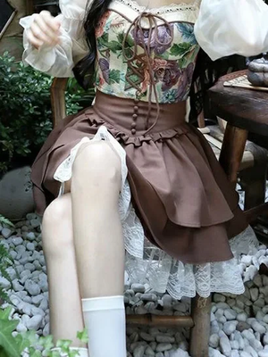 Vintage High Waist A-line Lace Patchwork Kawaii Lolita Skirt