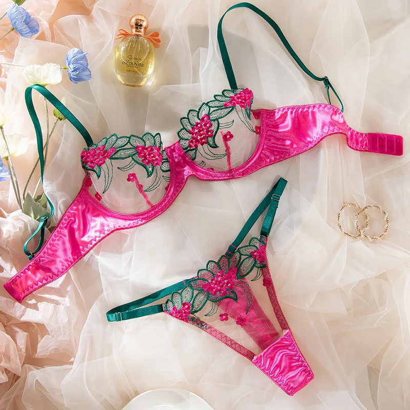 Mesh Lace Floral Lingerie Set