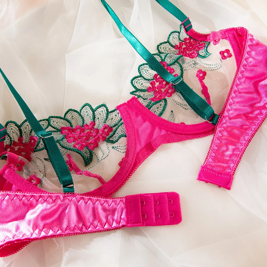 Mesh Lace Floral Lingerie Set
