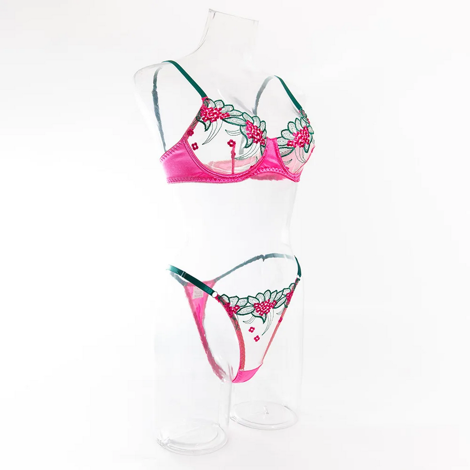 Mesh Lace Floral Lingerie Set