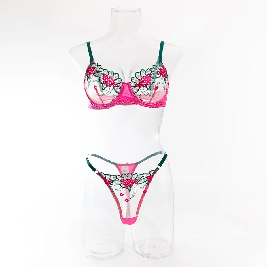 Mesh Lace Floral Lingerie Set