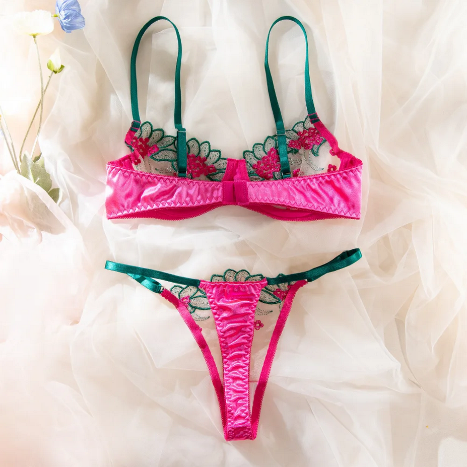 Mesh Lace Floral Lingerie Set