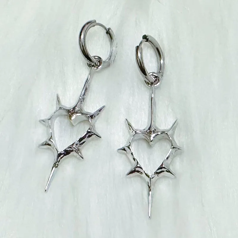 Gothic Punk Thorn Heart Silver Earrings