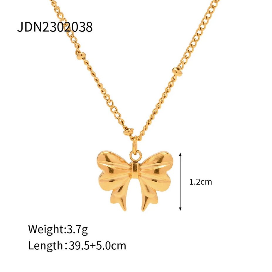 18K Gold Plated Bow Charm Necklace