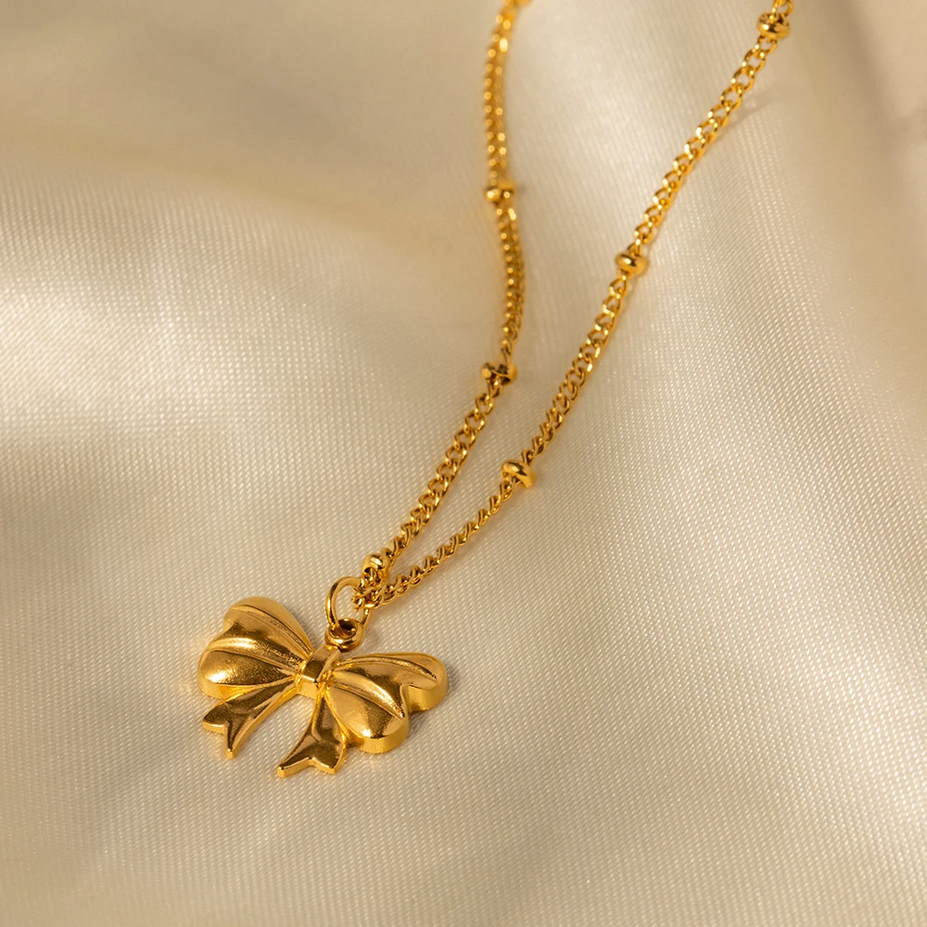 18K Gold Plated Bow Charm Necklace