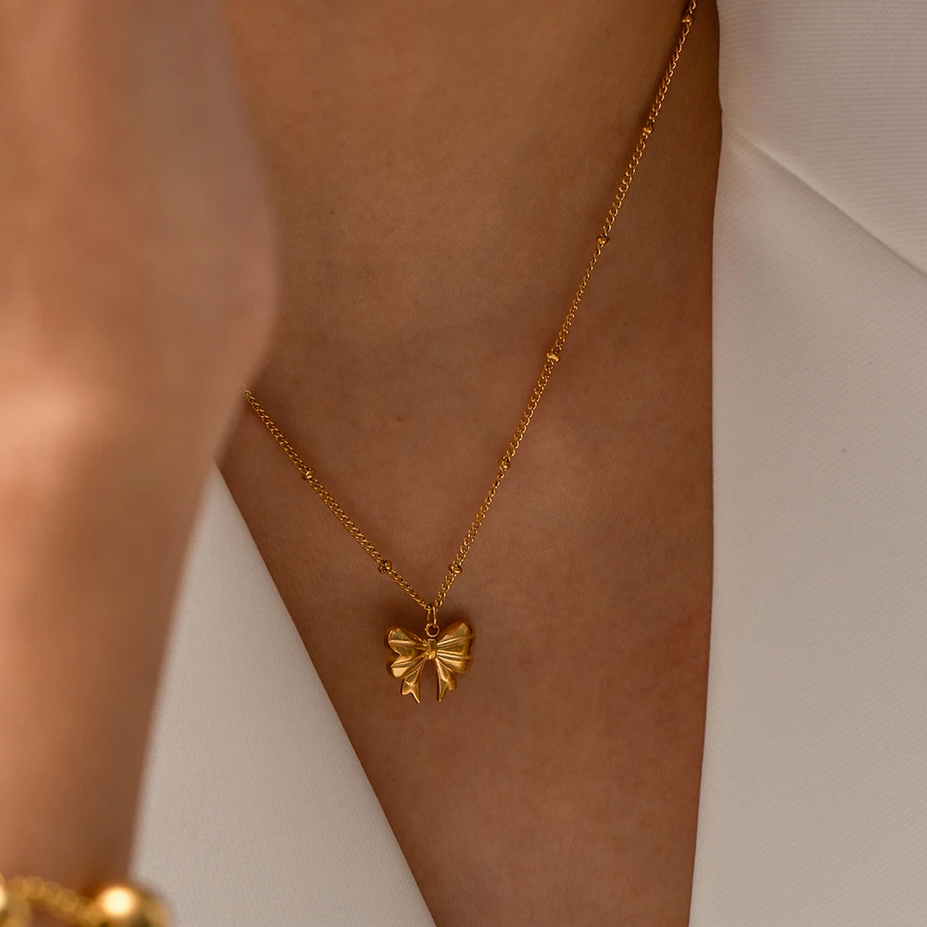 18K Gold Plated Bow Charm Necklace