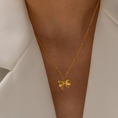 18K Gold Plated Bow Charm Necklace