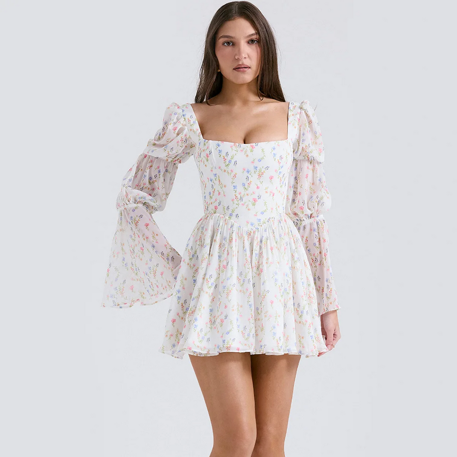 Beautiful Lantern Sleeve Summer Holiday Dress