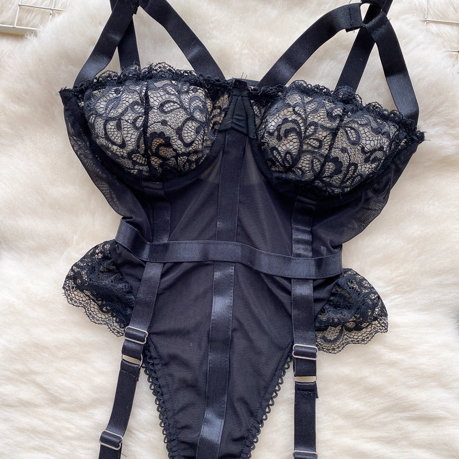 Sexy Black Lace Strappy Bodysuits Lingerie