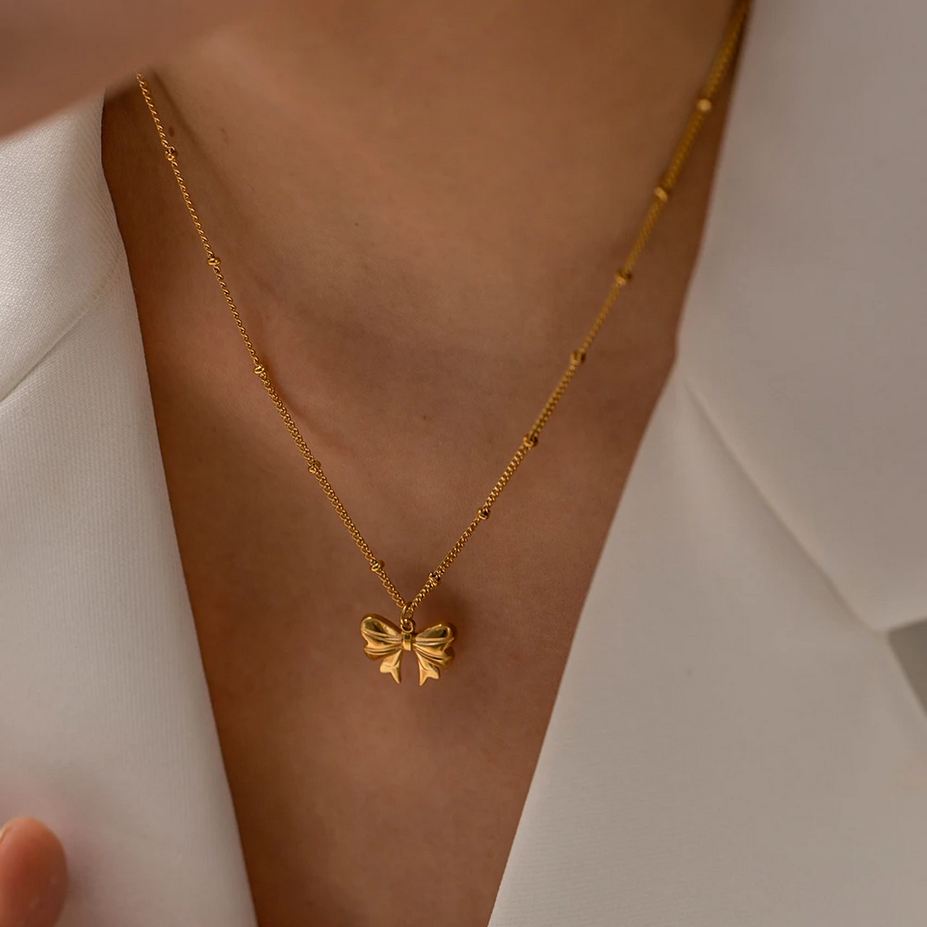 18K Gold Plated Bow Charm Necklace