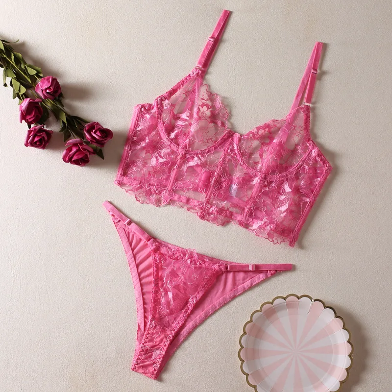 Beautiful Lace Embroidery With Underwire Lingerie Set