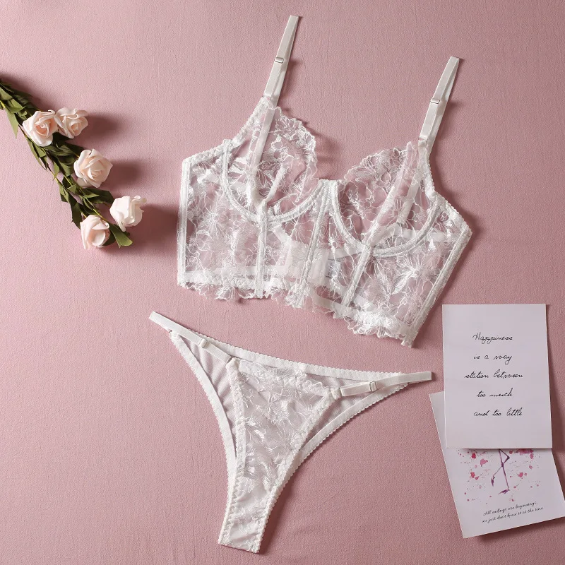 Beautiful Lace Embroidery With Underwire Lingerie Set