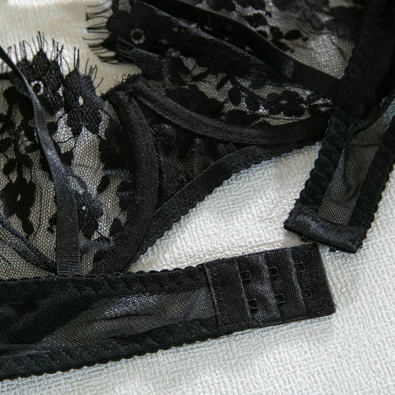 Gothic Sexy Black Full Lace Lingerie Set