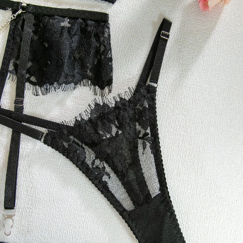 Gothic Sexy Black Full Lace Lingerie Set