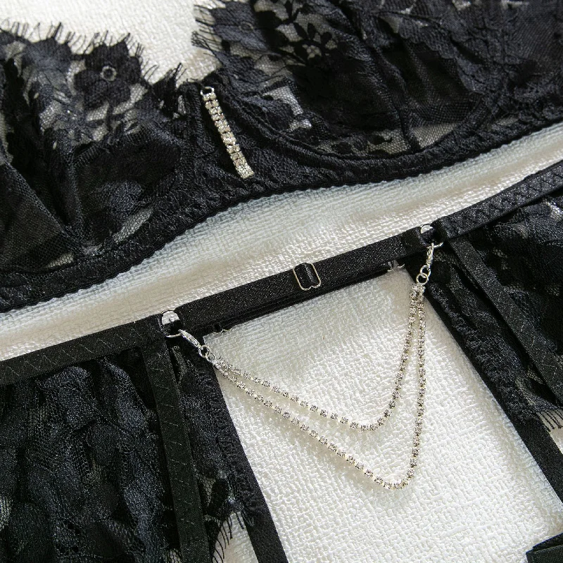 Gothic Sexy Black Full Lace Lingerie Set